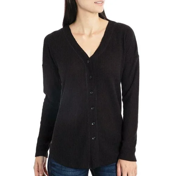 NEW WITH TAGS ISSAC MIZRAHI WOMEN'S WAFFLE KNIT BUTTON-UP TOP - Picture 3 of 3